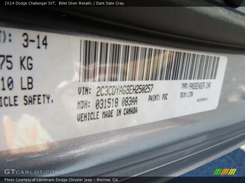 Billet Silver Metallic / Dark Slate Gray 2014 Dodge Challenger SXT