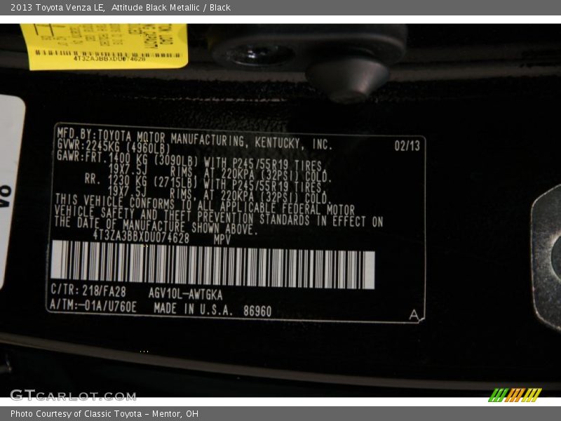 Attitude Black Metallic / Black 2013 Toyota Venza LE