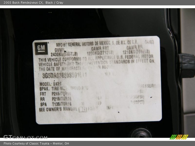 Black / Gray 2003 Buick Rendezvous CX