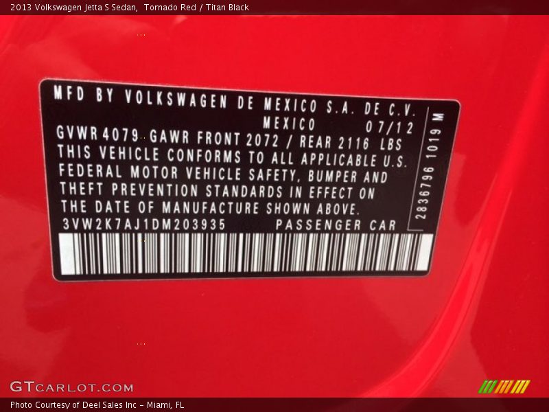 Tornado Red / Titan Black 2013 Volkswagen Jetta S Sedan