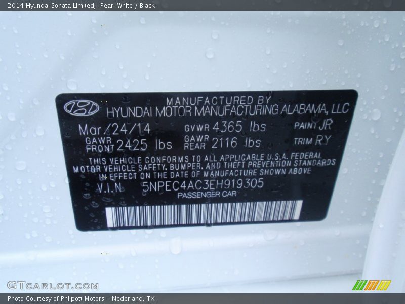 Pearl White / Black 2014 Hyundai Sonata Limited