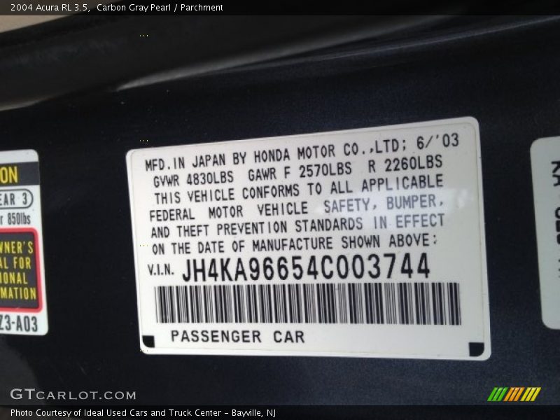 Carbon Gray Pearl / Parchment 2004 Acura RL 3.5