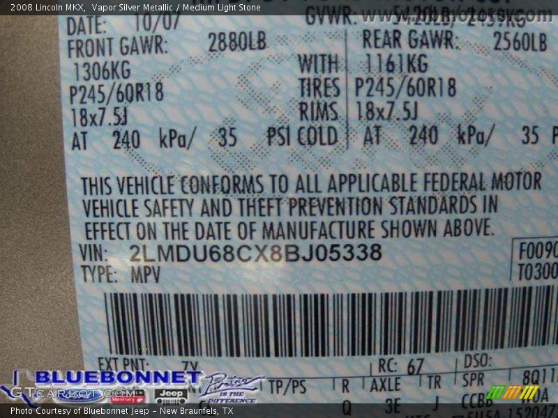 Vapor Silver Metallic / Medium Light Stone 2008 Lincoln MKX