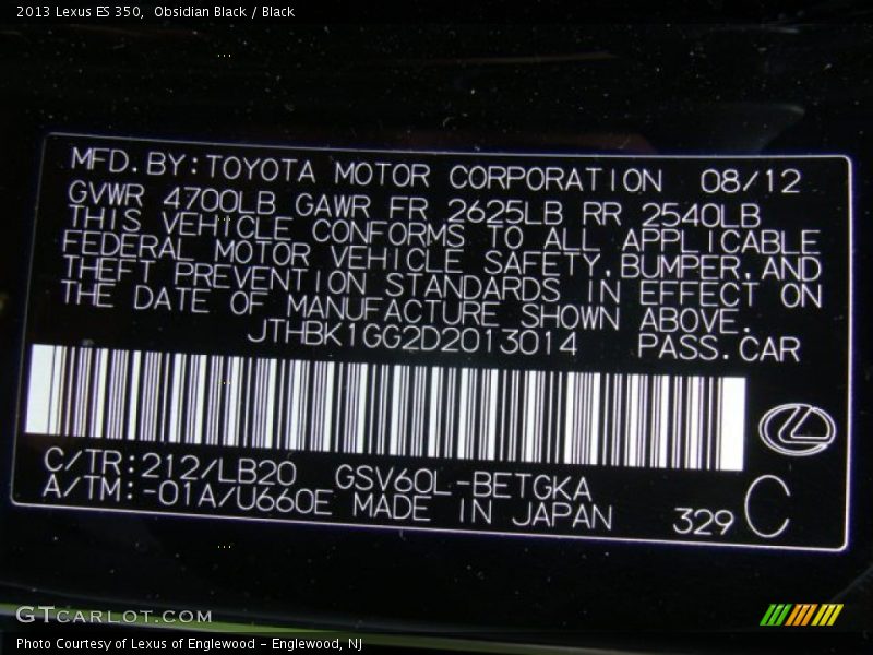 Obsidian Black / Black 2013 Lexus ES 350