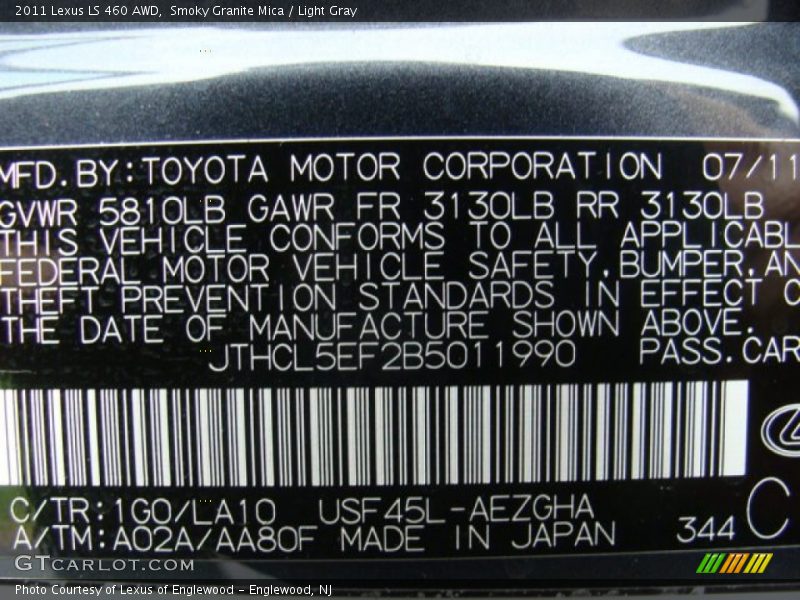 Smoky Granite Mica / Light Gray 2011 Lexus LS 460 AWD