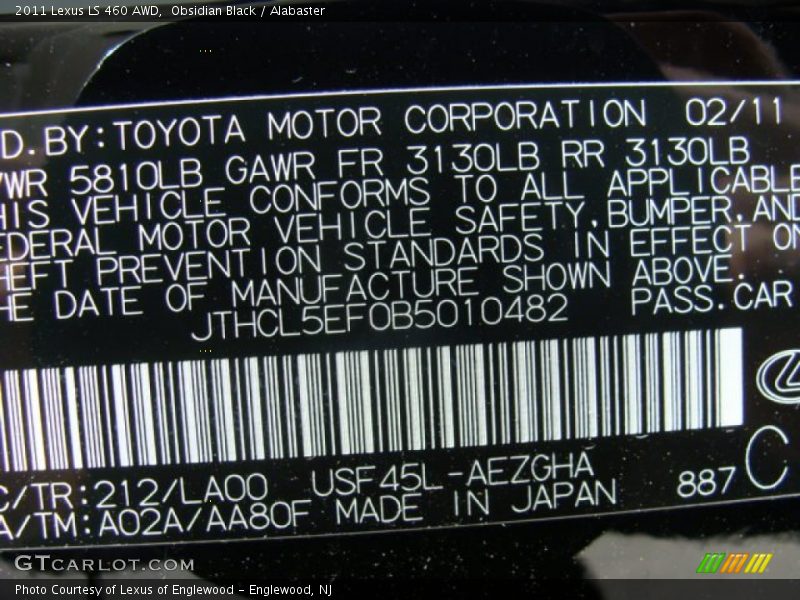 Obsidian Black / Alabaster 2011 Lexus LS 460 AWD