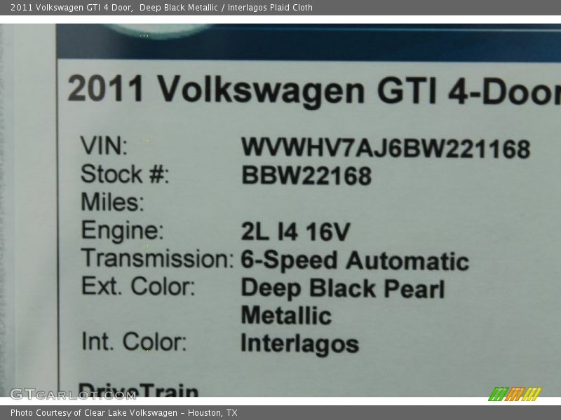 Deep Black Metallic / Interlagos Plaid Cloth 2011 Volkswagen GTI 4 Door