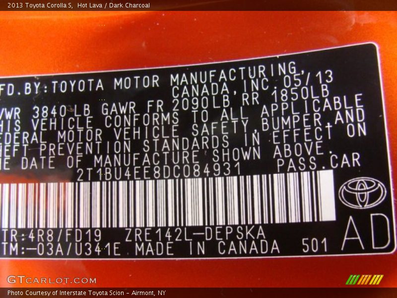 2013 Corolla S Hot Lava Color Code 4R8