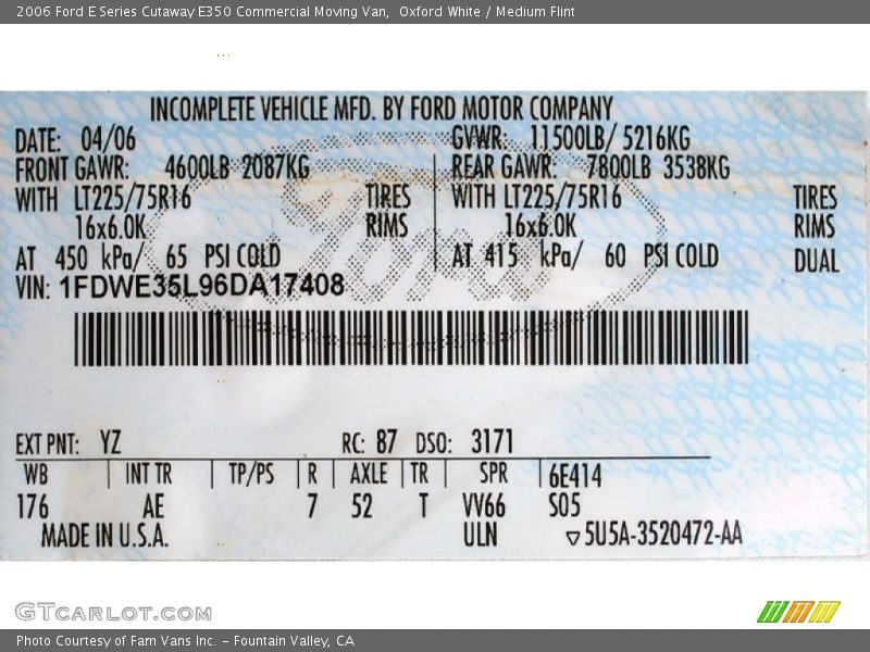 Oxford White / Medium Flint 2006 Ford E Series Cutaway E350 Commercial Moving Van