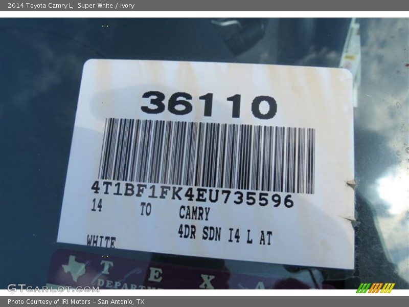Super White / Ivory 2014 Toyota Camry L