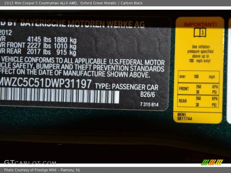 Oxford Green Metallic / Carbon Black 2013 Mini Cooper S Countryman ALL4 AWD