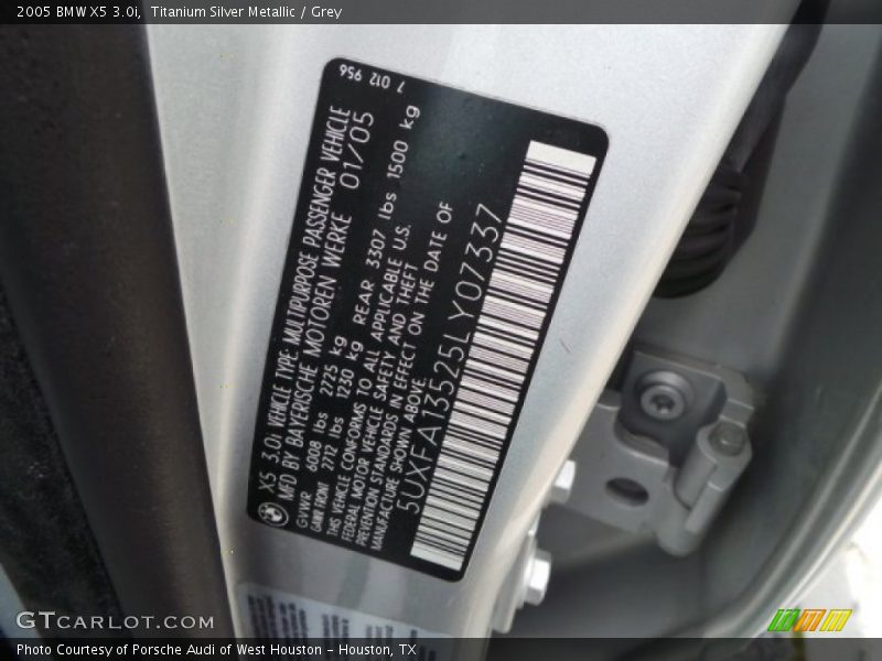 Titanium Silver Metallic / Grey 2005 BMW X5 3.0i