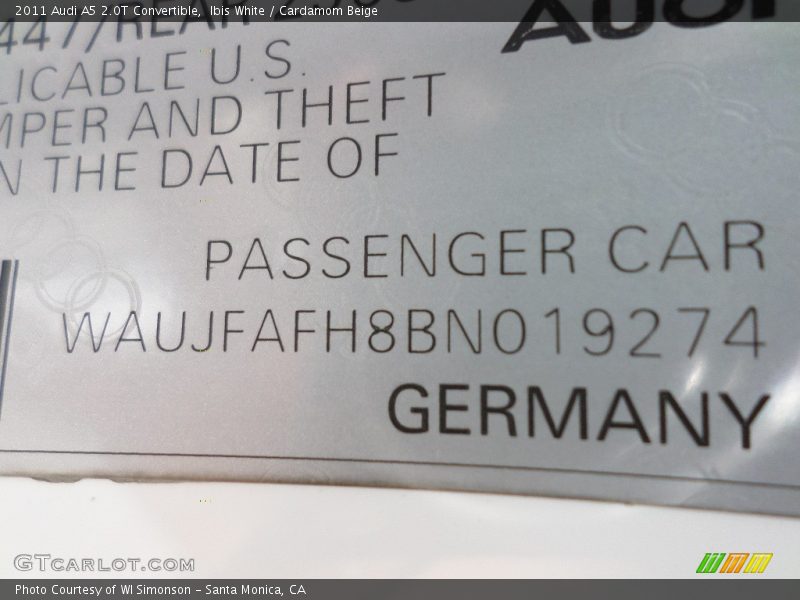 Ibis White / Cardamom Beige 2011 Audi A5 2.0T Convertible