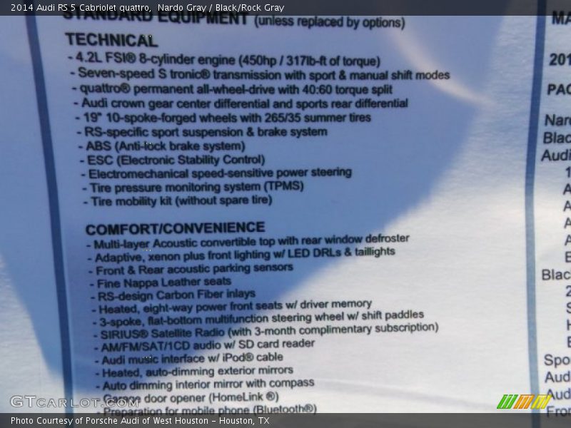  2014 RS 5 Cabriolet quattro Window Sticker
