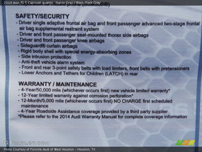  2014 RS 5 Cabriolet quattro Window Sticker