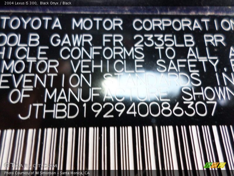 Black Onyx / Black 2004 Lexus IS 300