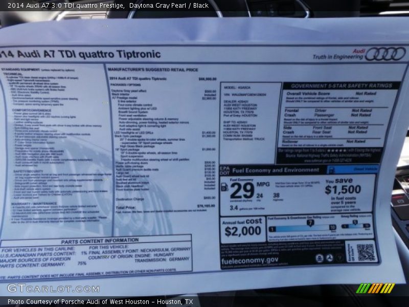  2014 A7 3.0 TDI quattro Prestige Window Sticker