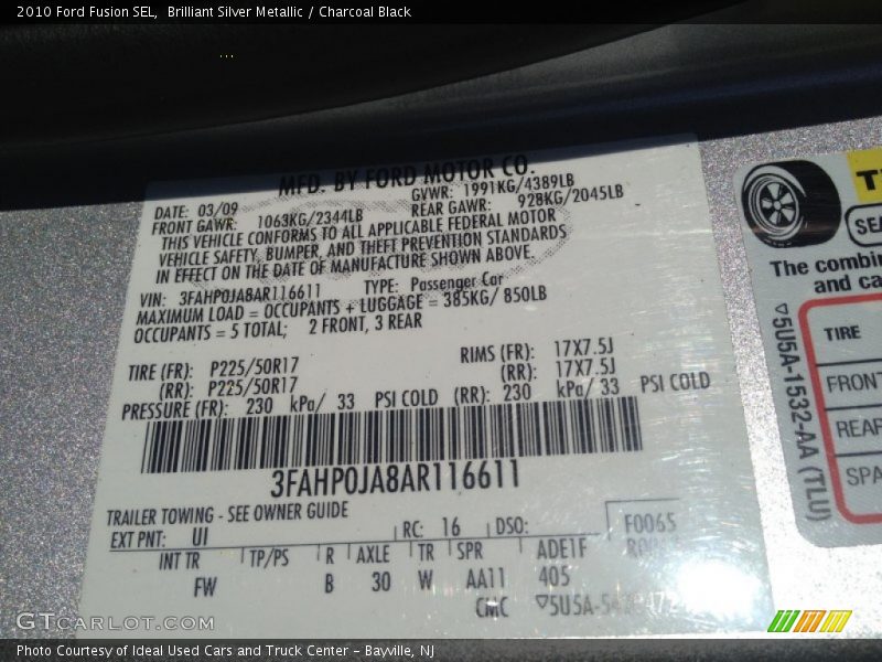 Brilliant Silver Metallic / Charcoal Black 2010 Ford Fusion SEL
