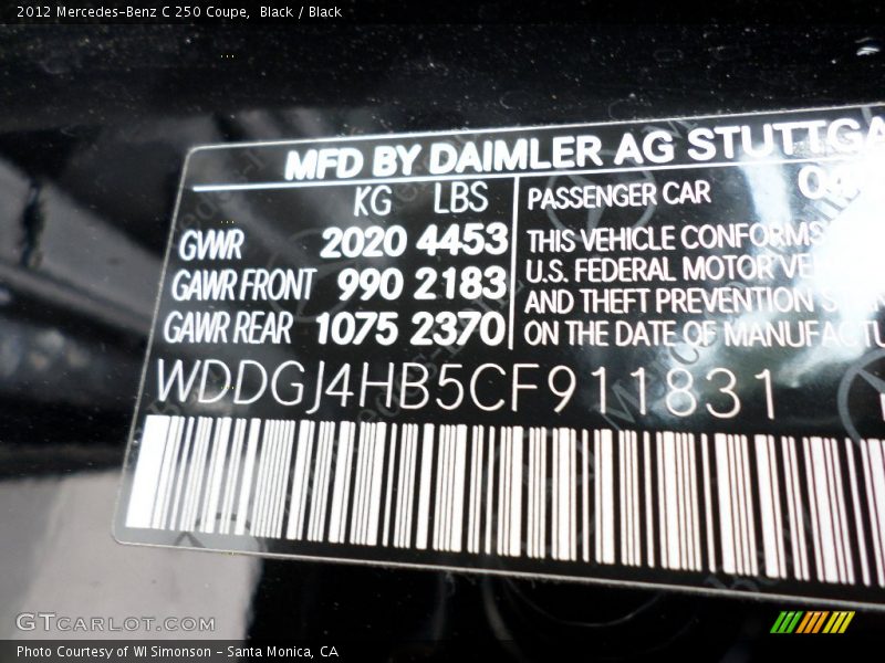 Black / Black 2012 Mercedes-Benz C 250 Coupe