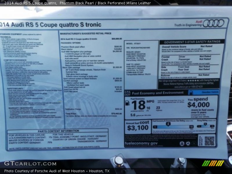  2014 RS 5 Coupe quattro Window Sticker