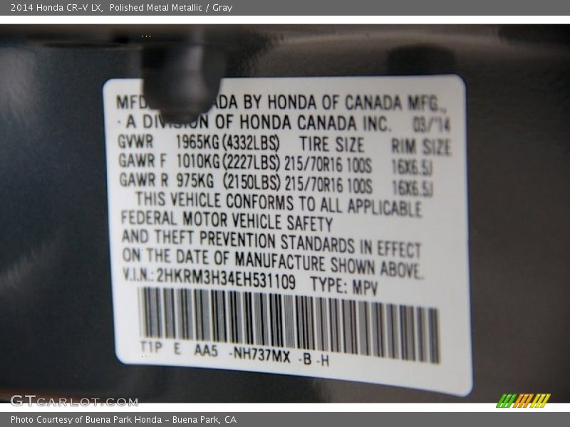 Polished Metal Metallic / Gray 2014 Honda CR-V LX