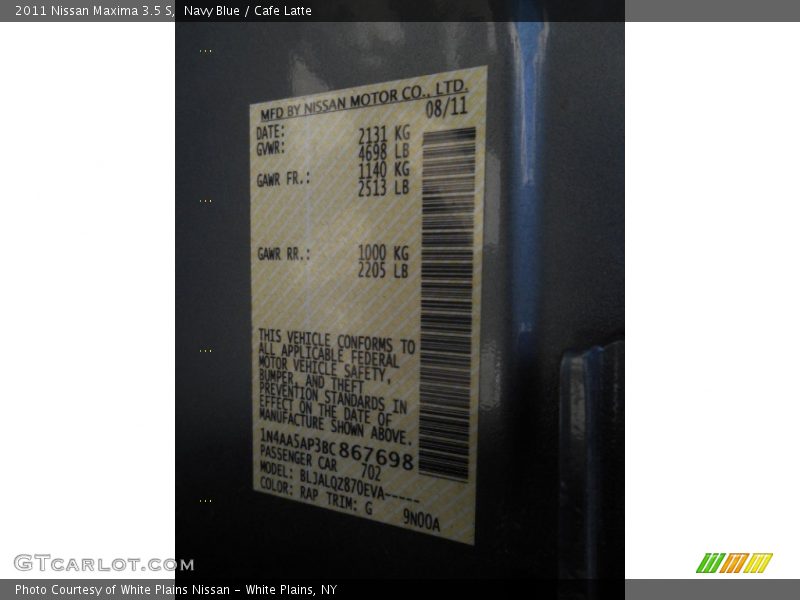 Navy Blue / Cafe Latte 2011 Nissan Maxima 3.5 S