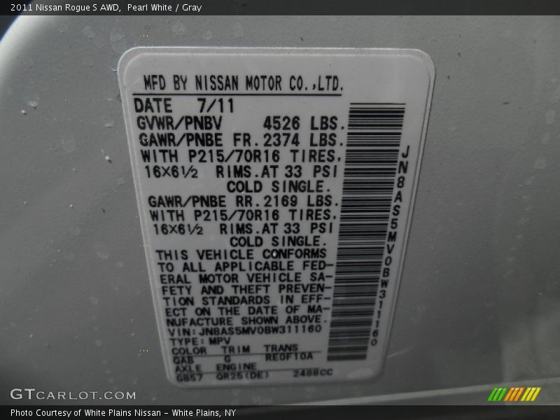 Pearl White / Gray 2011 Nissan Rogue S AWD