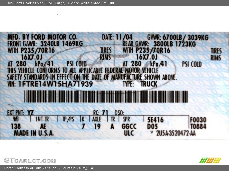 Oxford White / Medium Flint 2005 Ford E Series Van E150 Cargo