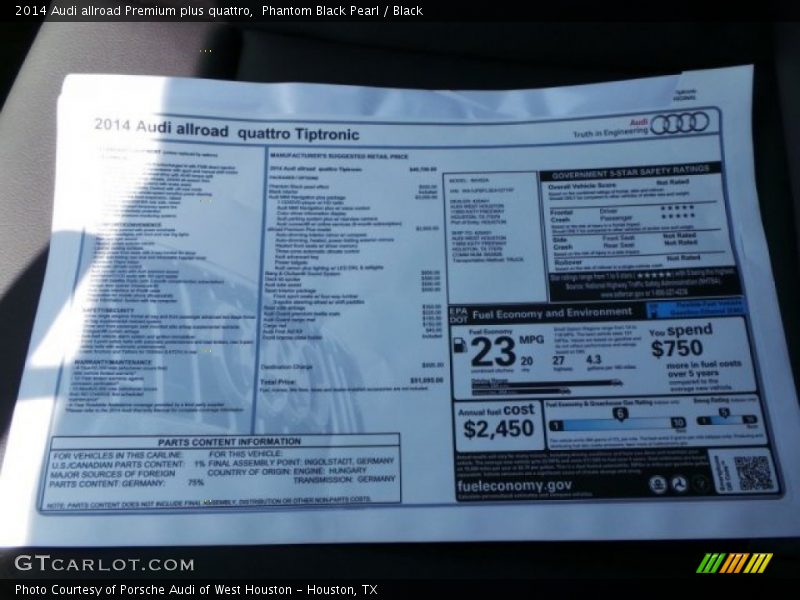  2014 allroad Premium plus quattro Window Sticker