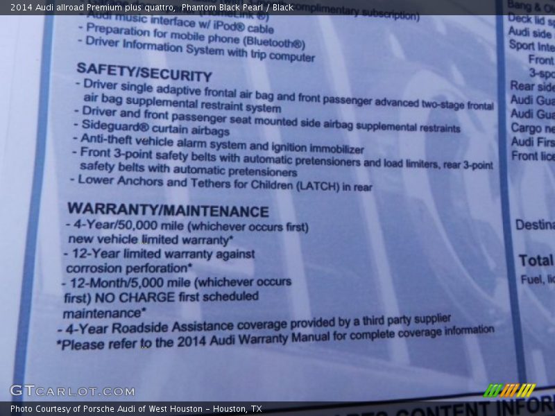  2014 allroad Premium plus quattro Window Sticker