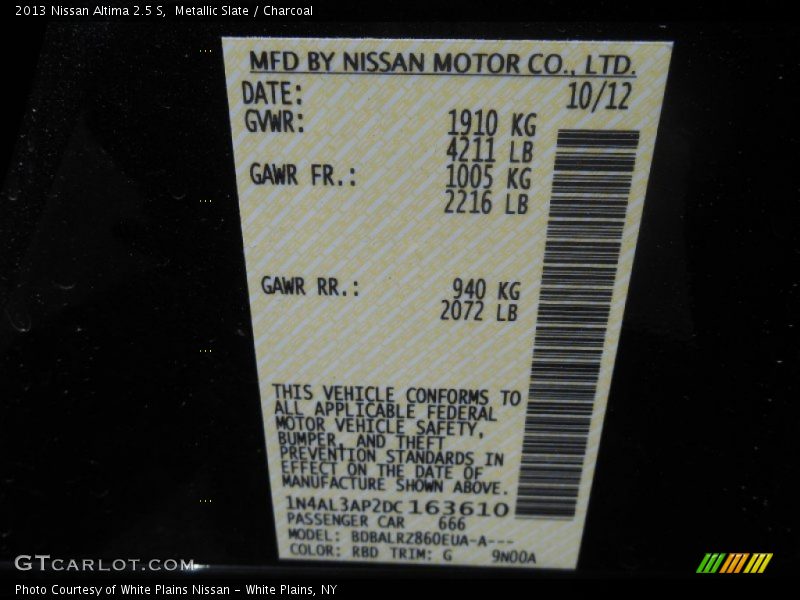 Metallic Slate / Charcoal 2013 Nissan Altima 2.5 S