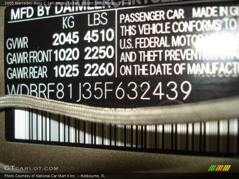 Desert Silver Metallic / Stone 2005 Mercedes-Benz C 240 4Matic Sedan