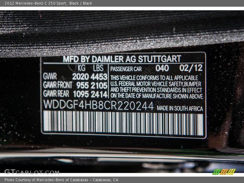 Black / Black 2012 Mercedes-Benz C 250 Sport