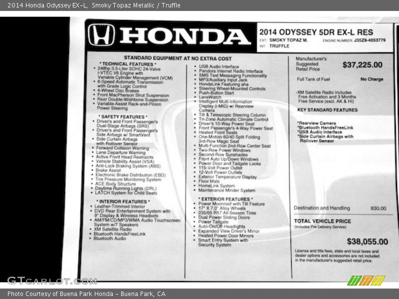 Smoky Topaz Metallic / Truffle 2014 Honda Odyssey EX-L