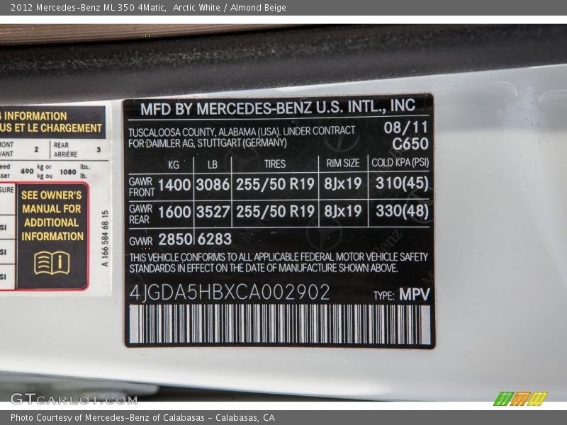 Arctic White / Almond Beige 2012 Mercedes-Benz ML 350 4Matic