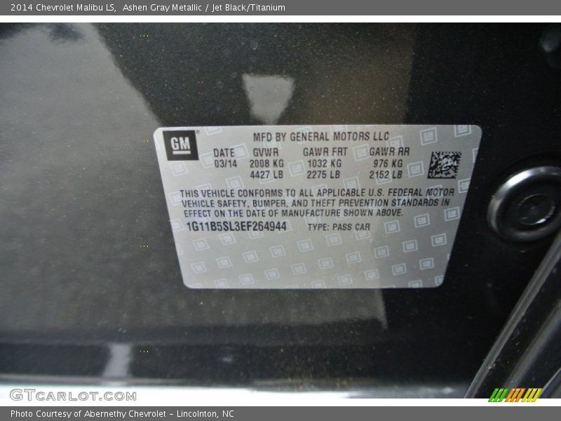 Ashen Gray Metallic / Jet Black/Titanium 2014 Chevrolet Malibu LS