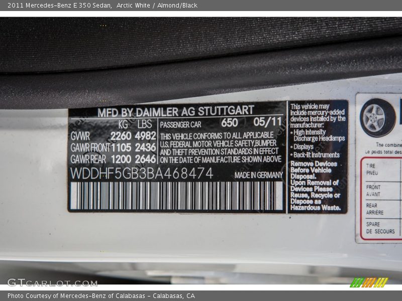 Arctic White / Almond/Black 2011 Mercedes-Benz E 350 Sedan