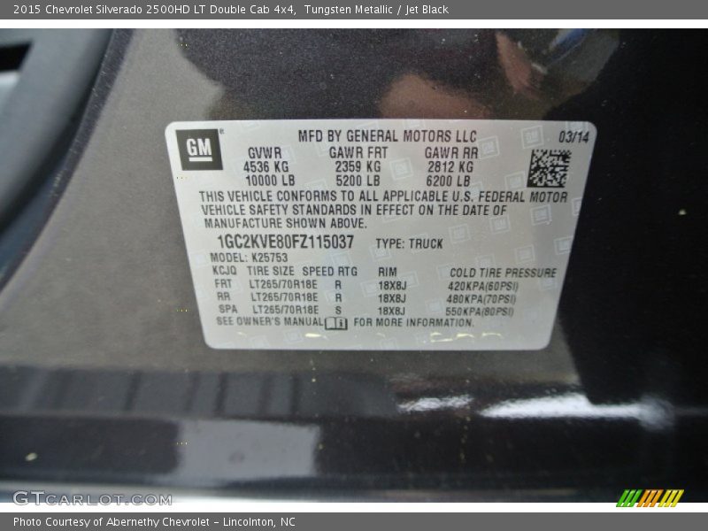 Tungsten Metallic / Jet Black 2015 Chevrolet Silverado 2500HD LT Double Cab 4x4