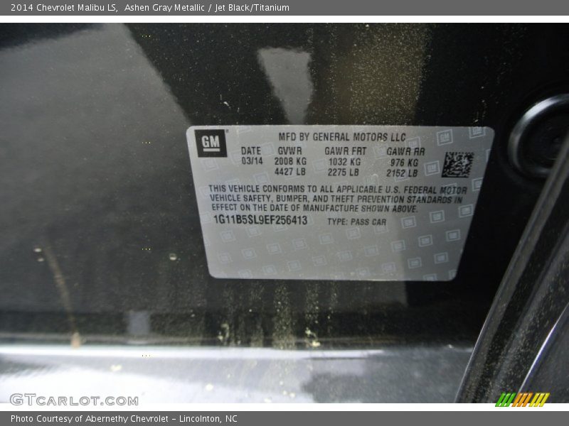 Ashen Gray Metallic / Jet Black/Titanium 2014 Chevrolet Malibu LS