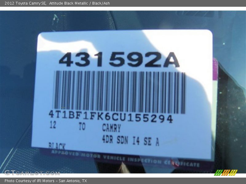 Attitude Black Metallic / Black/Ash 2012 Toyota Camry SE