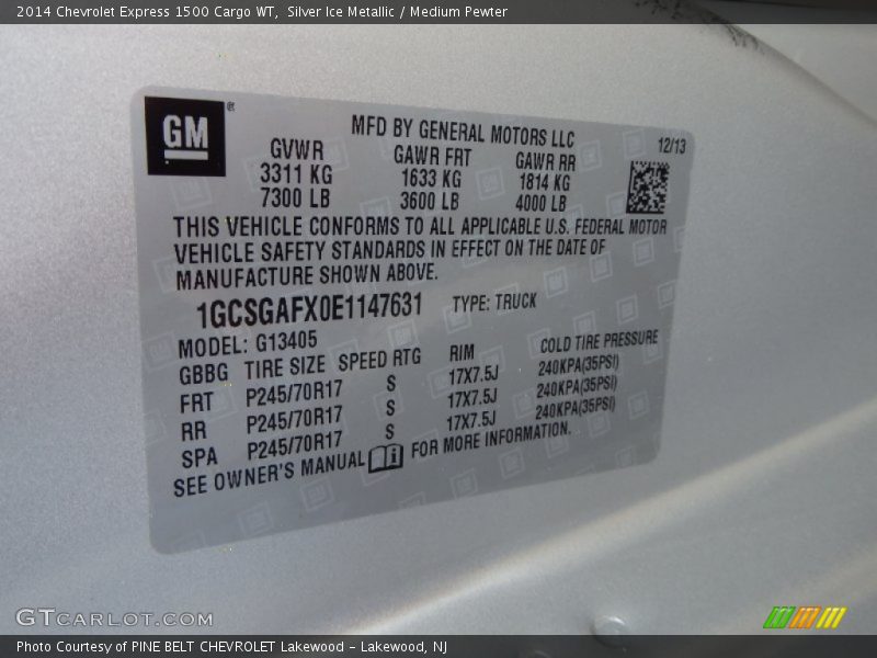Silver Ice Metallic / Medium Pewter 2014 Chevrolet Express 1500 Cargo WT