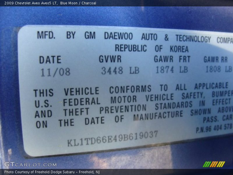 Blue Moon / Charcoal 2009 Chevrolet Aveo Aveo5 LT