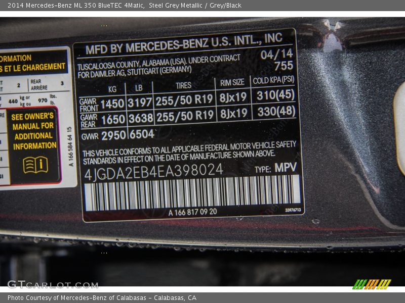 Steel Grey Metallic / Grey/Black 2014 Mercedes-Benz ML 350 BlueTEC 4Matic