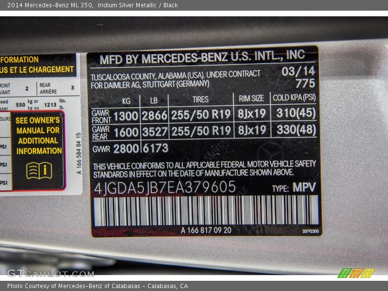 Iridium Silver Metallic / Black 2014 Mercedes-Benz ML 350
