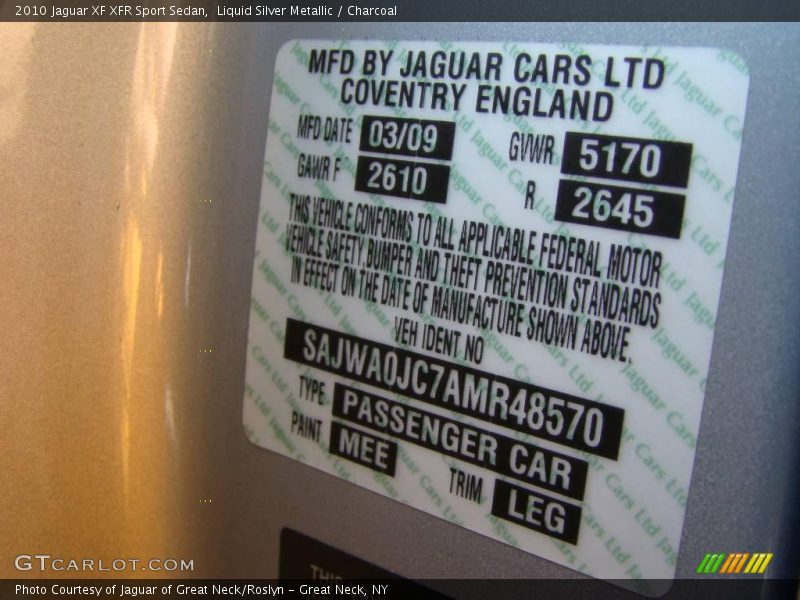 Liquid Silver Metallic / Charcoal 2010 Jaguar XF XFR Sport Sedan