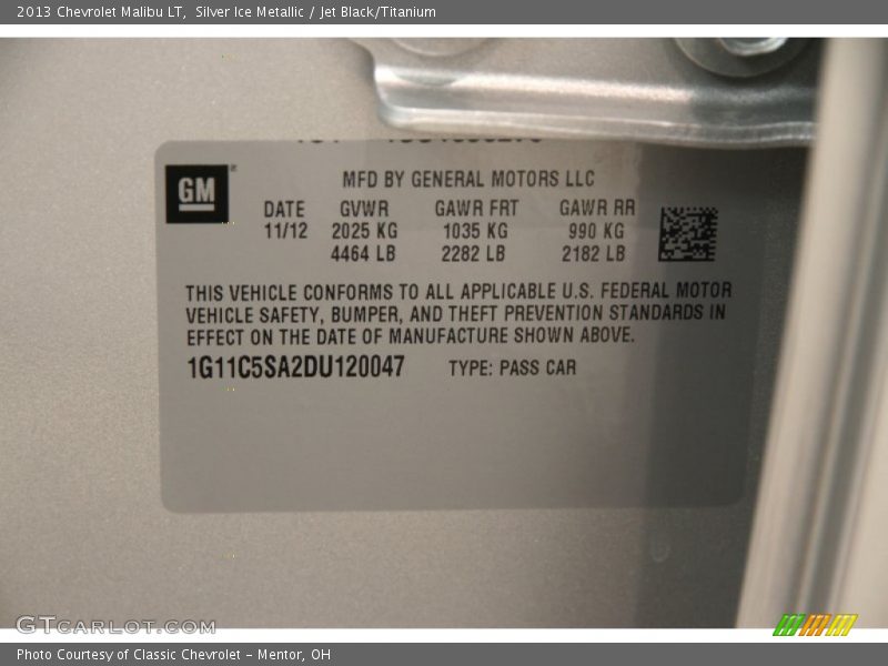 Silver Ice Metallic / Jet Black/Titanium 2013 Chevrolet Malibu LT