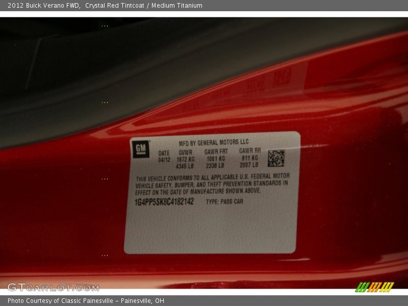 Crystal Red Tintcoat / Medium Titanium 2012 Buick Verano FWD