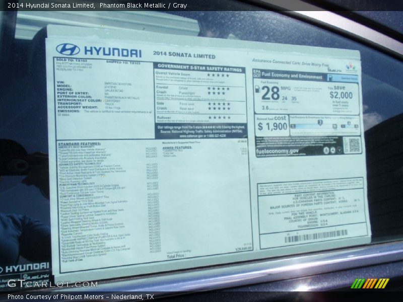 Phantom Black Metallic / Gray 2014 Hyundai Sonata Limited