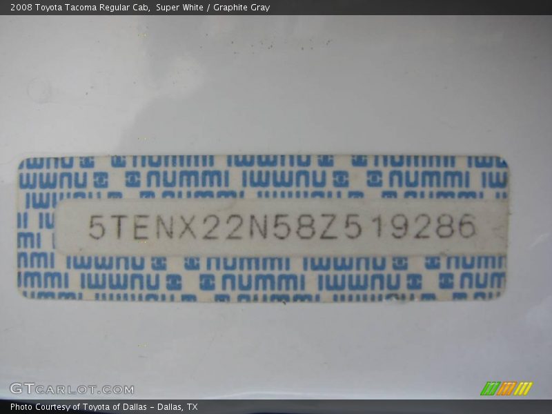 Super White / Graphite Gray 2008 Toyota Tacoma Regular Cab