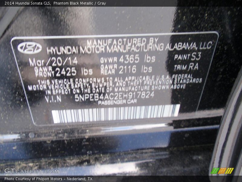 Phantom Black Metallic / Gray 2014 Hyundai Sonata GLS